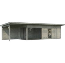 Abri de jardin en bois avec auvent, fenêtres et porte