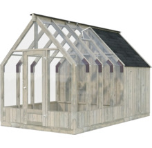 Gewächshaus mit Holzrahmen und Glasfront