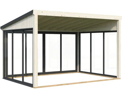 Pavillon en bois avec éléments en verre