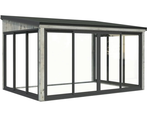 Pavillon en bois avec portes coulissantes en verre