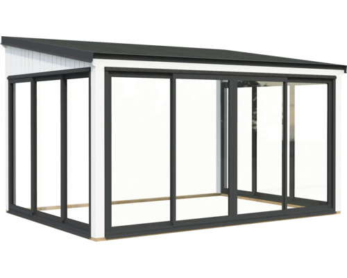 Extension vitrée avec portes coulissantes pour l'extérieur