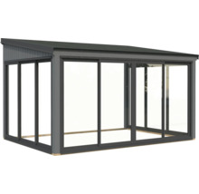 Pergola de terrasse autoportante avec portes coulissantes en verre