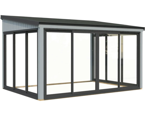 Abri de jardin moderne avec portes coulissantes et toit plat