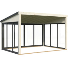 Pavillon en bois avec partie arrière et parois latérales fermées