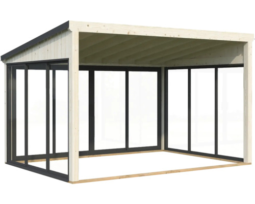 Pavillon en bois avec partie arrière et parois latérales fermées
