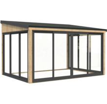 Pavillon de jardin indépendant en bois avec portes coulissantes et toit en métal