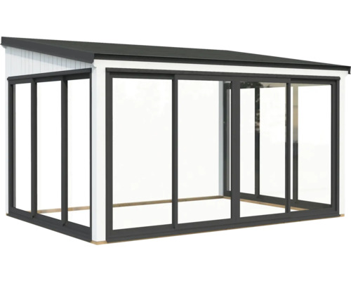 Abri de jardin moderne avec portes coulissantes et toit plat