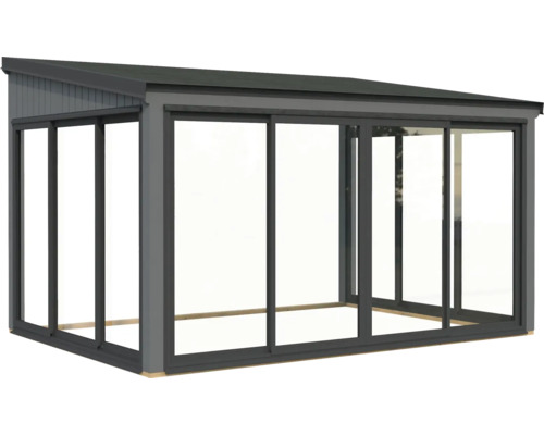 Pergola moderne avec portes coulissantes en verre pour l'extérieur