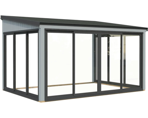 Serre avec portes coulissantes et toit