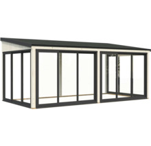 Abri de jardin en bois avec portes coulissantes en verre