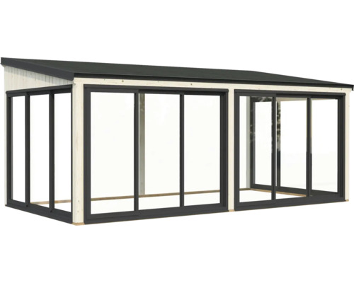 Abri de jardin en bois avec portes coulissantes en verre