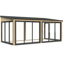 Pavillon de jardin en bois avec portes coulissantes et toit