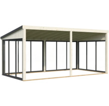 Carport en bois avec toit plat et côtés ouverts