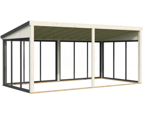 Carport en bois avec toit plat et côtés ouverts