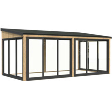 Abri de jardin avec portes coulissantes et toit plat