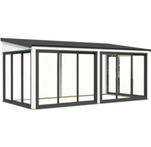 Abri de jardin moderne avec portes coulissantes et toit plat