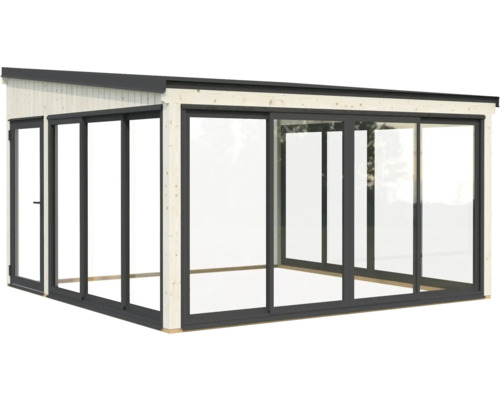 Abri de jardin moderne avec portes coulissantes et cadre en bois