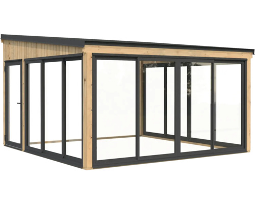 Abri de jardin avec portes coulissantes et cadre en bois