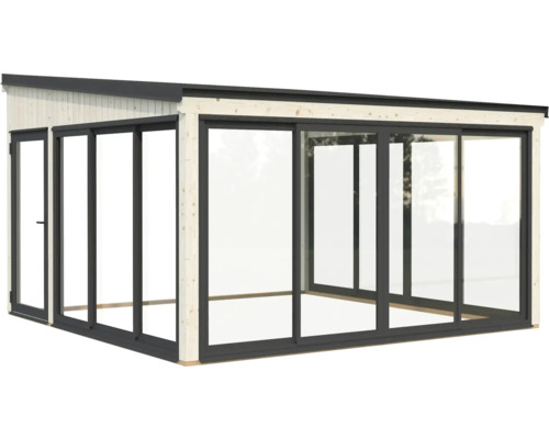 Abri de jardin avec portes coulissantes et cadre en bois