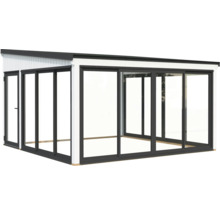 Abri de jardin avec portes coulissantes en verre