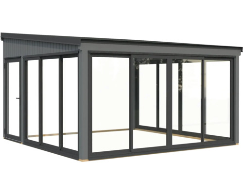 Pavillon autoportant avec portes coulissantes et verre