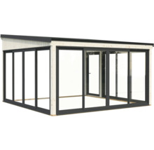 Pavillon de jardin avec portes coulissantes en verre et cadre en bois