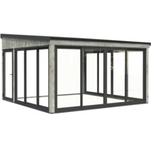 Abri de jardin en bois avec portes coulissantes en verre