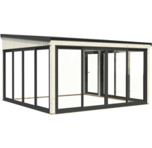 Serre avec portes coulissantes et cadre en bois