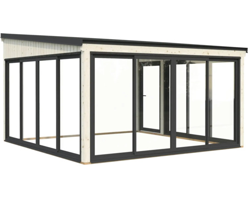 Serre avec portes coulissantes et cadre en bois