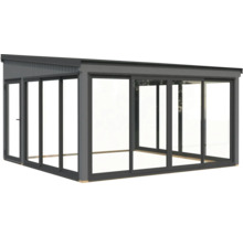 Pavillon autoportant avec portes coulissantes en verre