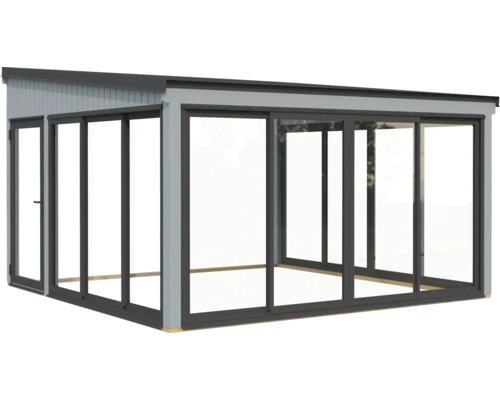 Pavillon vitré avec portes coulissantes pour le jardin