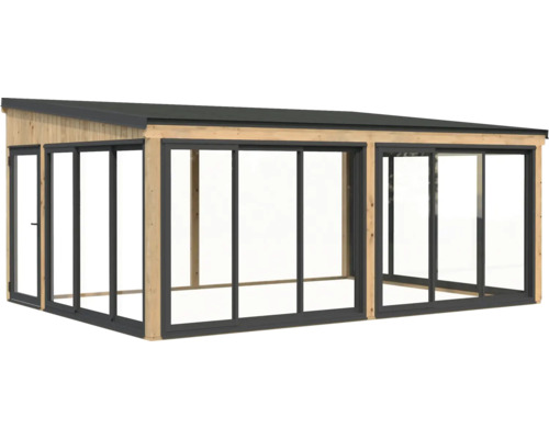 Pavillon autoportant avec portes coulissantes et toit plat