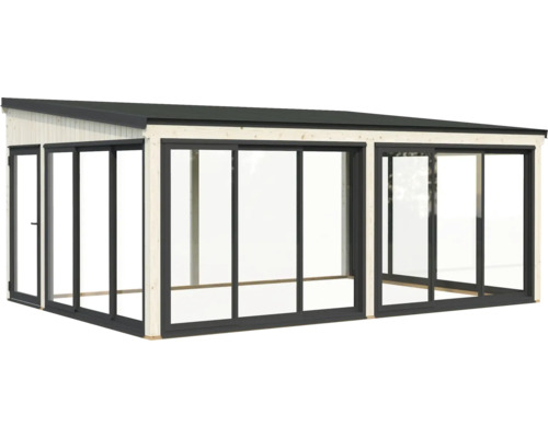 Pergola de terrasse indépendante avec portes coulissantes et toit plat