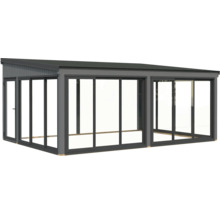 Pergola avec façade en verre et portes coulissantes pour l'extérieur