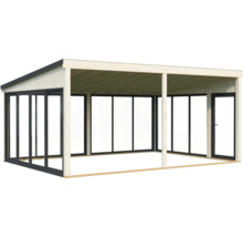 Pavillon en bois avec façades en verre