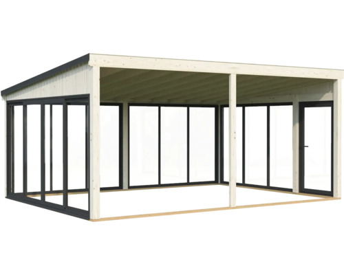 Pavillon en bois avec façades en verre