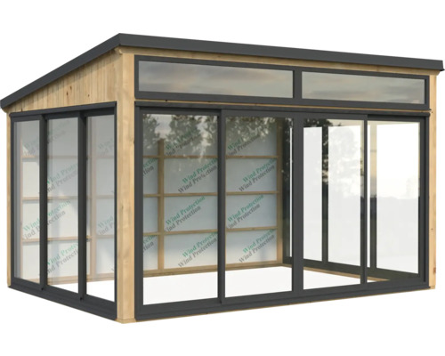 Abri de jardin avec portes coulissantes et fenêtres de toit