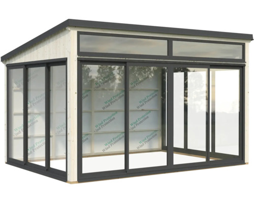 Pavillon de jardin avec portes coulissantes et lanterneaux