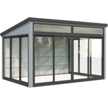 Abri de jardin avec portes coulissantes et lucarnes pour l'extérieur