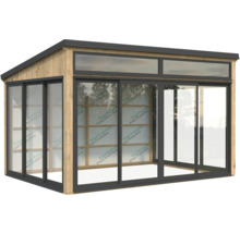 Abri de jardin avec portes coulissantes et lucarnes