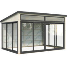 Pavillon de jardin avec portes coulissantes et toit en verre