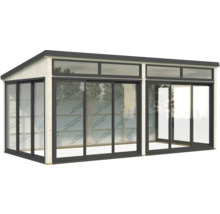 Abri de jardin moderne avec portes coulissantes et fenêtres