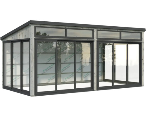 Abri de jardin moderne avec portes coulissantes et revêtement en bois