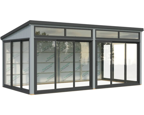 Pavillon indépendant avec portes coulissantes et façades vitrées