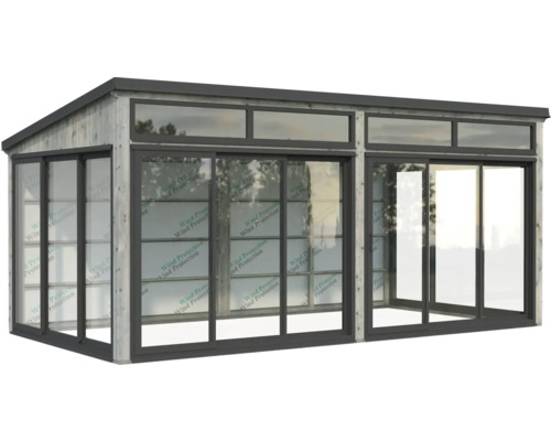 Abri de jardin avec portes coulissantes et revêtement en bois