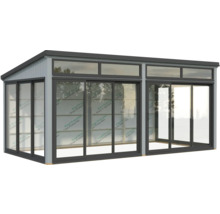 Abri de jardin avec portes coulissantes et fenêtres pour l'extérieur
