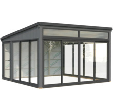 Pavillon de jardin avec portes coulissantes et façade en verre