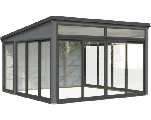 Pavillon de jardin avec portes coulissantes et façade en verre