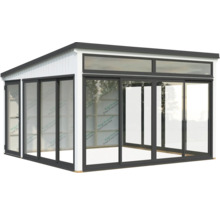 Abri de jardin avec portes coulissantes et lucarnes pour l'extérieur