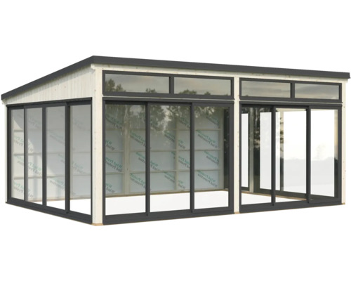 Abri de jardin avec portes coulissantes et fenêtres